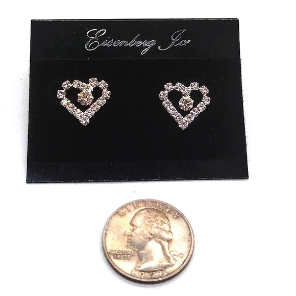 Vintage Eisenberg Ice Pave Crystal 1/2" Heart Stud Dangle Drop Earrings-Silver - Picture 3 of 4